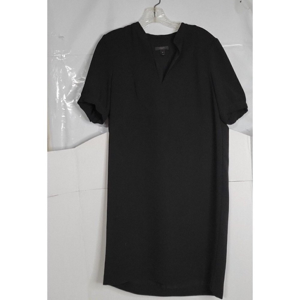J. Crew Black Sheath Dress Womens Sz 4 Lined Business Casual v-neck mid‎ length